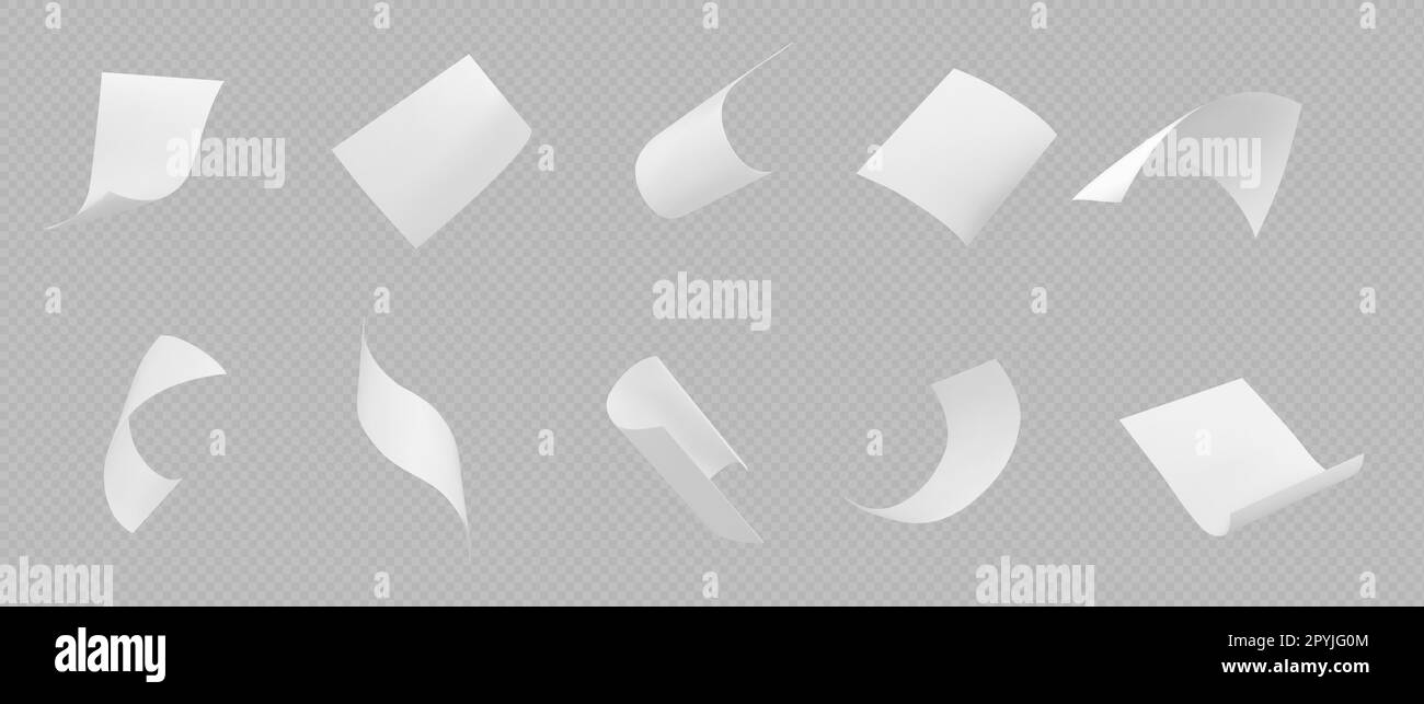 3d isolated fly white paper sheet. Fall document page on transparent