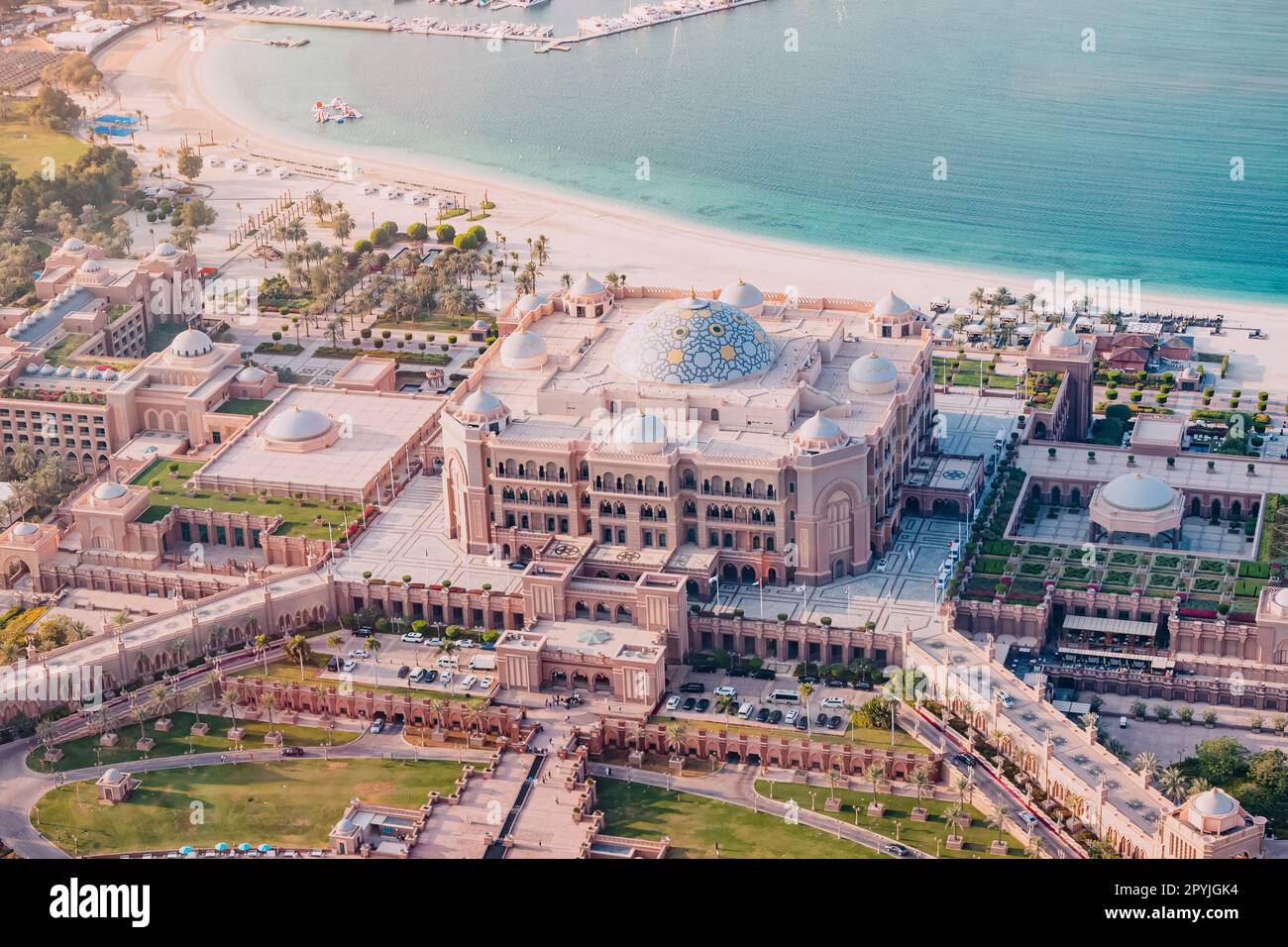 15 January 2023, Abu Dhabi, UAE Aerial view of luxury Emirates Palace
