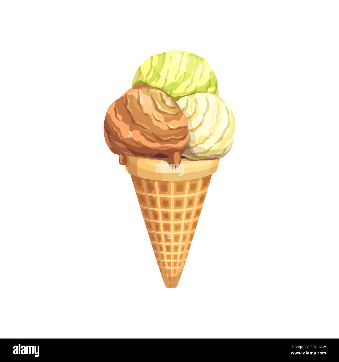 Cartoon ice cream cone scoops, vector sweet food or cold summer dessert