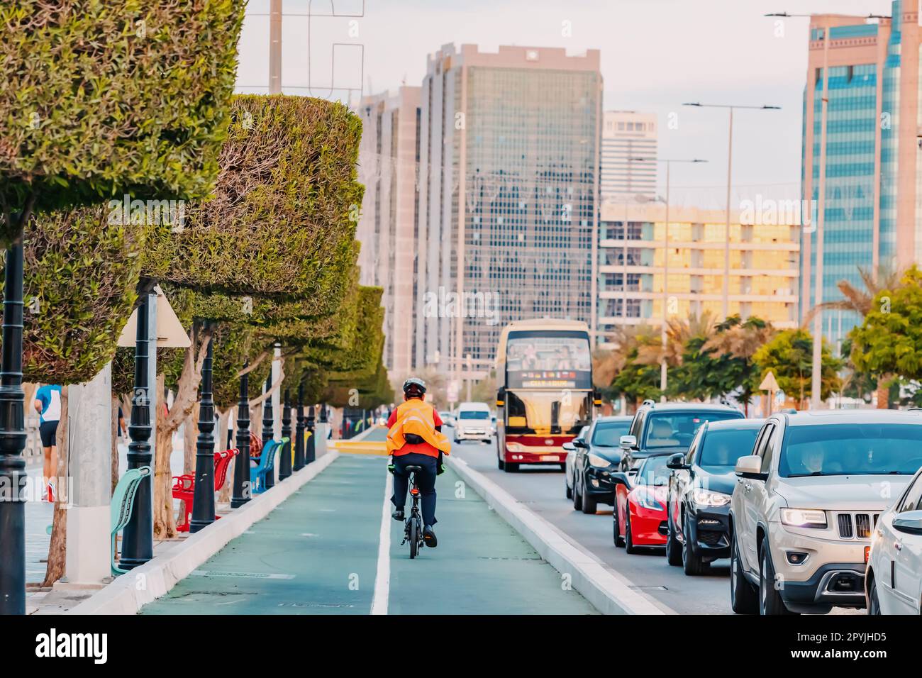 15 January 2023, Abu Dhabi, UAE A busy urban highway road with public