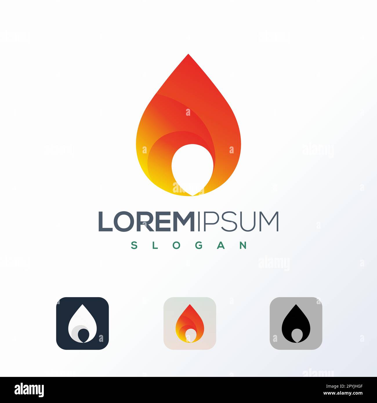 Fire logo design template. Vector illustration. Red, orange and black colors. Stock Vector