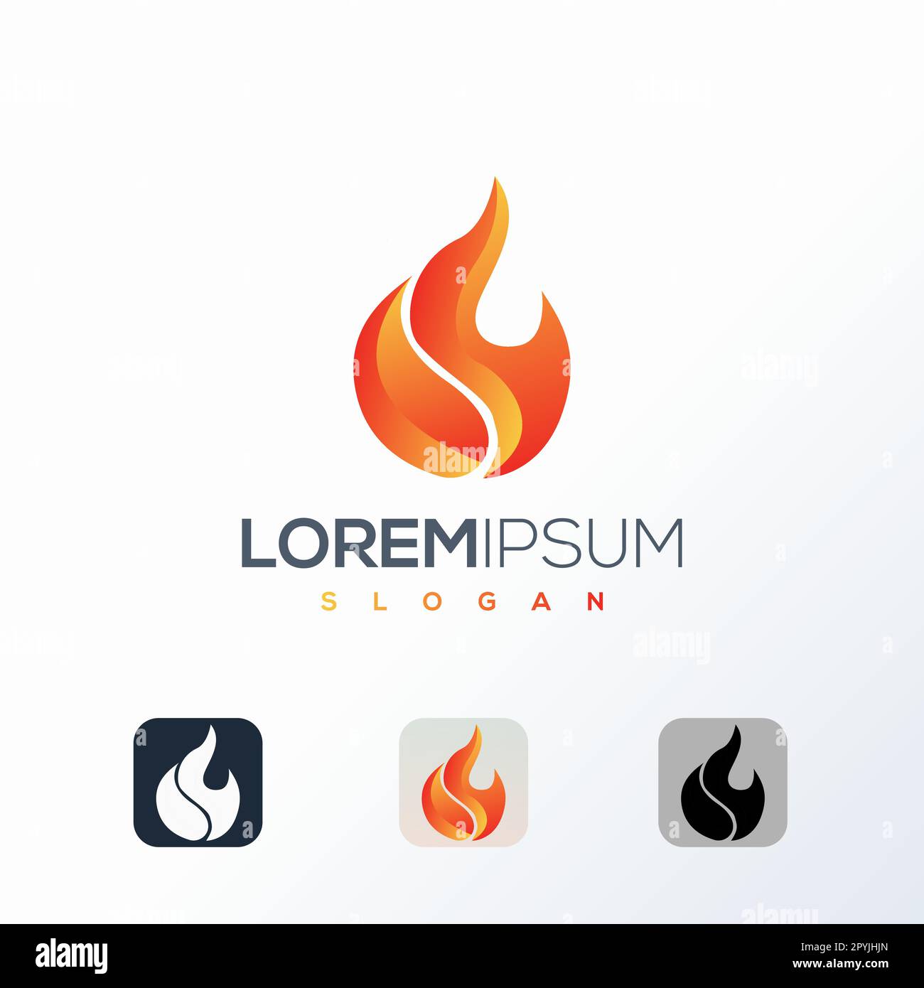 Fire logo design template. Vector illustration. Red, orange and black colors. Vector logotype element for corporate identity. Stock Vector