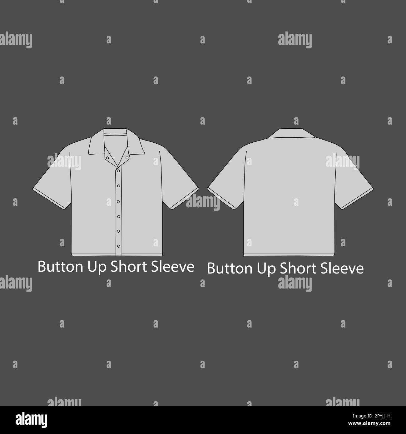 Men's Button up short sleeve shirts fashion flat sketch vector illustration. CAD mockup short sleeve template. Stock Vector