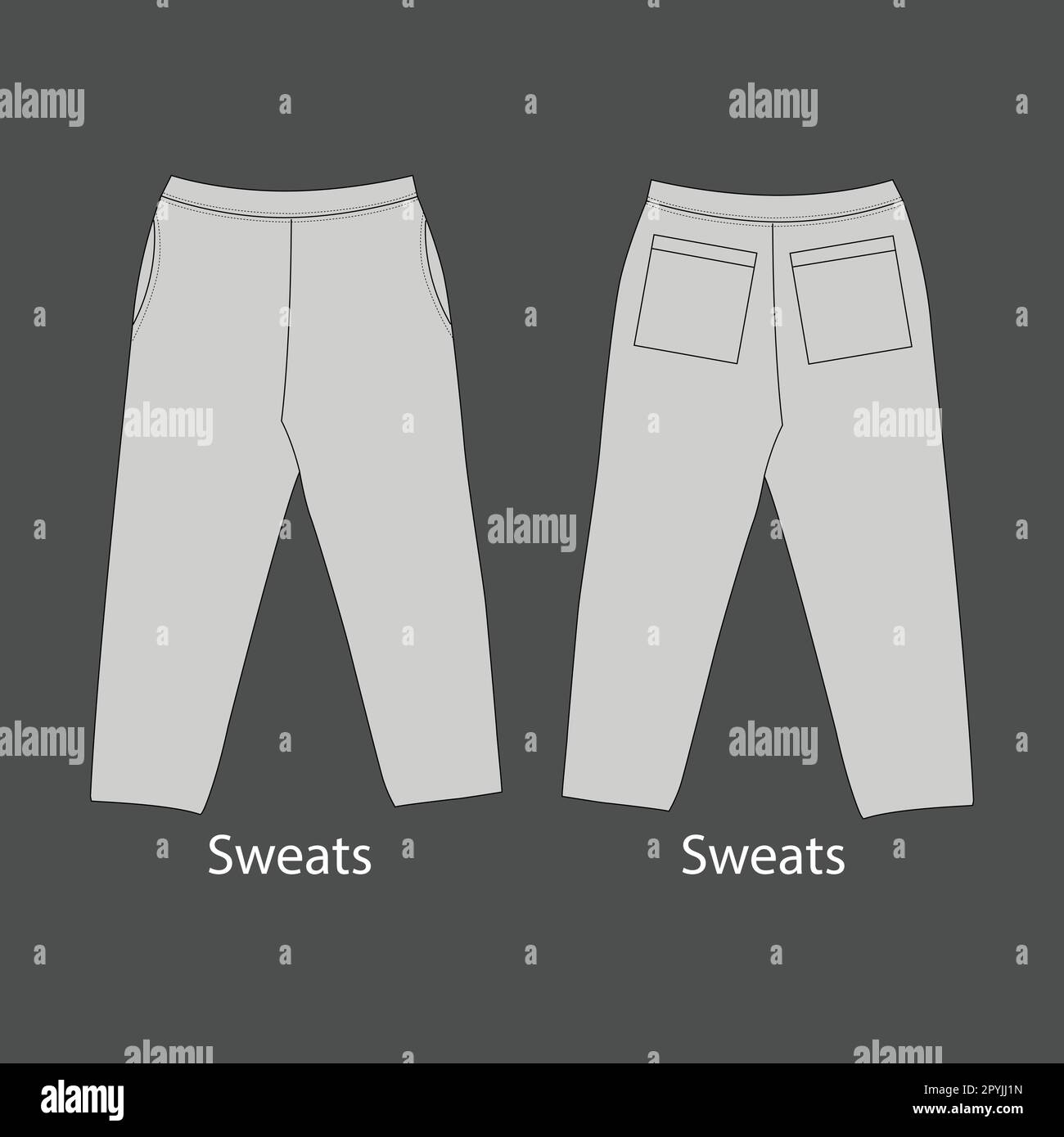 Men's sweatpants. Sweat Pant fashion flat sketch template. Technical Fashion Illustration. Jogger CAD. Stock Vector