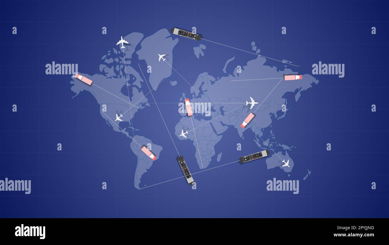 Global transport connection on the world map Stock Photo Alamy