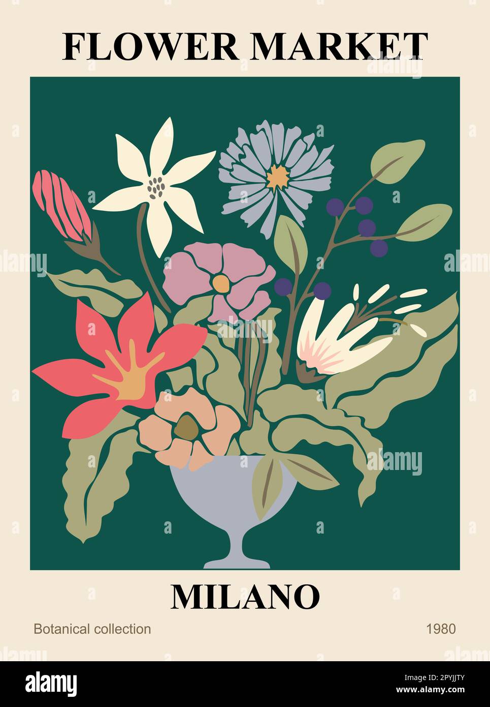 Abstract Flower Market Milano vector art poster Stock Vector Image