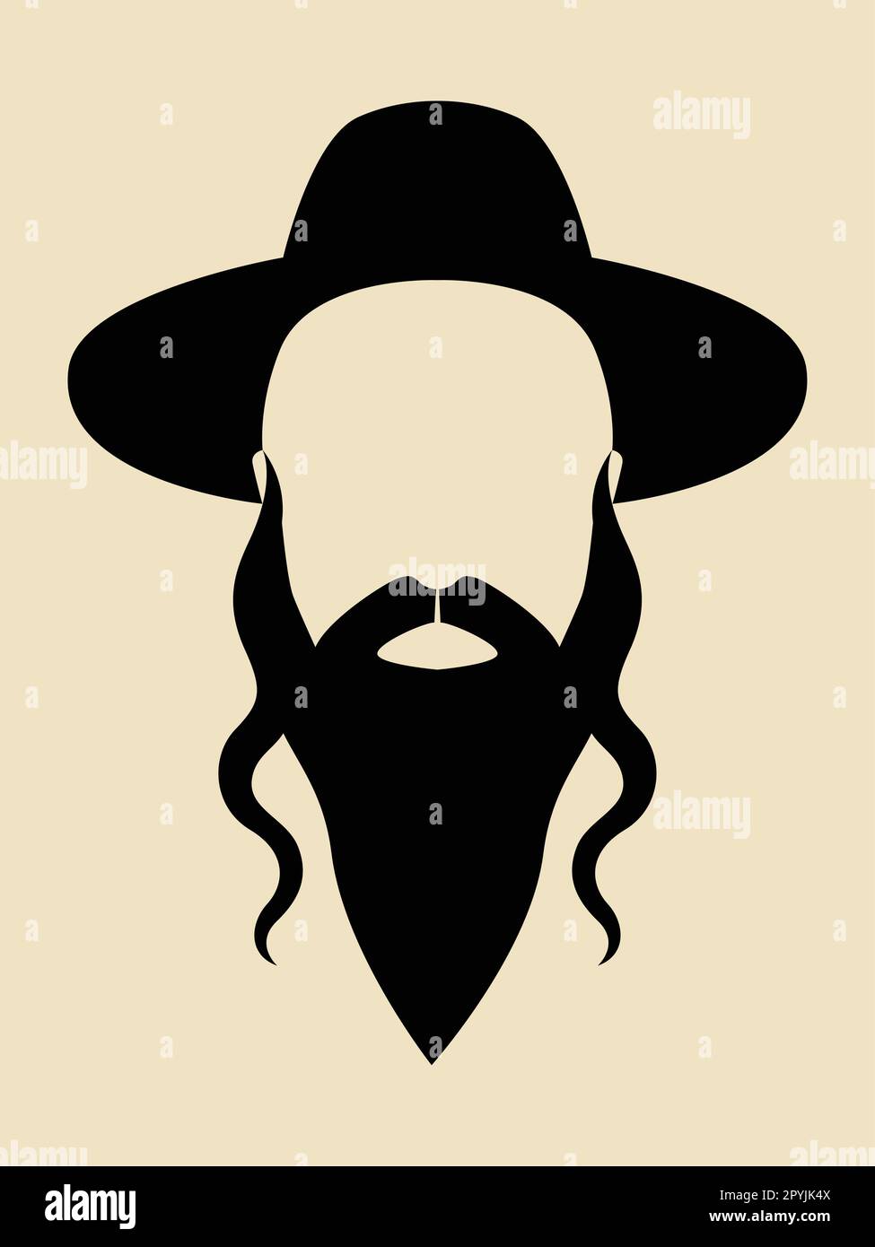 Simple graphic of a man with long beard wearing a hat Stock Vector