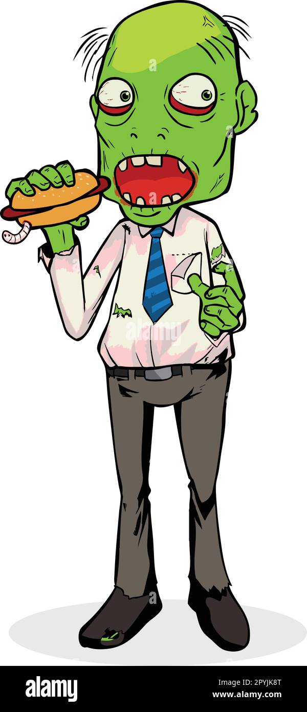 Cartoon illustration of a zombie eating a hotdog Stock Vector