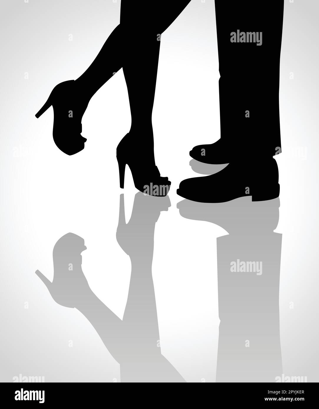 Silhouette illustration of a cuddling or kissing couple legs Stock Vector