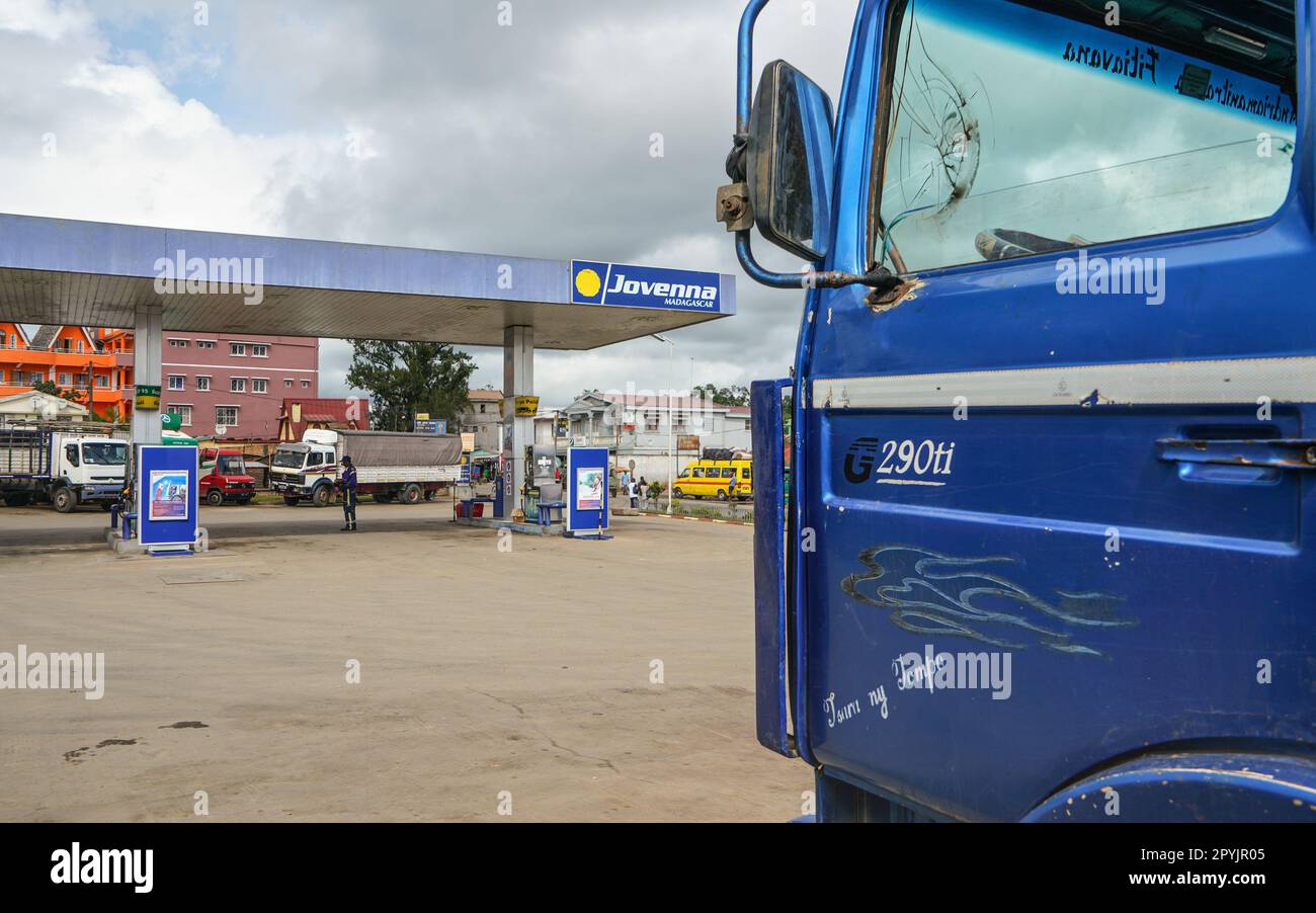 Mandraka, Madagascar April 24, 2019 Typical gas station Jovenna