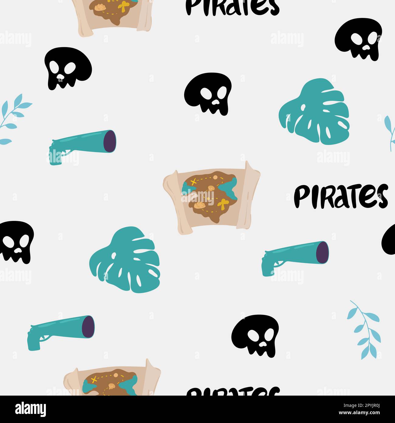 Pirate sea flat vector seamless pattern. Sailing backdrop. Anchor, map ...