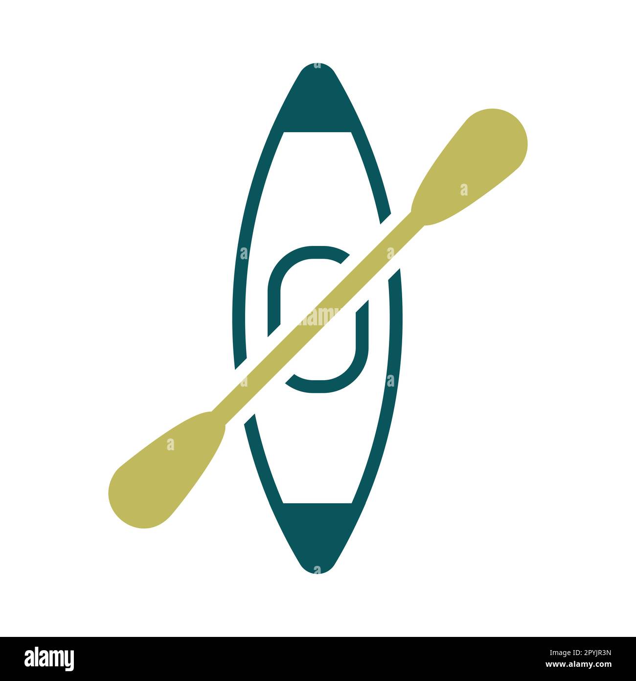 Kayak with paddle vector isolated icon. Camping sign. Graph symbol for travel and tourism web site and apps design, logo, app, UI Stock Photo