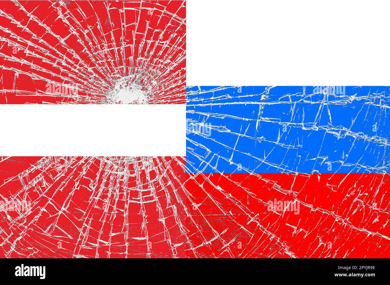 Russian flag with the cracks. Bad relationships with countries Stock Photo