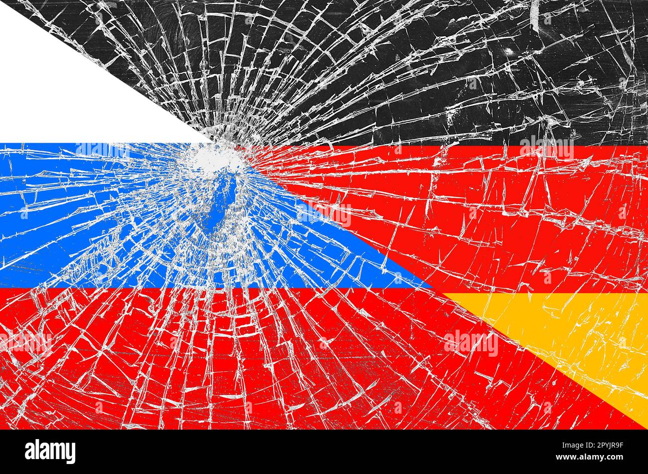 Russian flag with the cracks. Bad relationships with countries Stock Photo