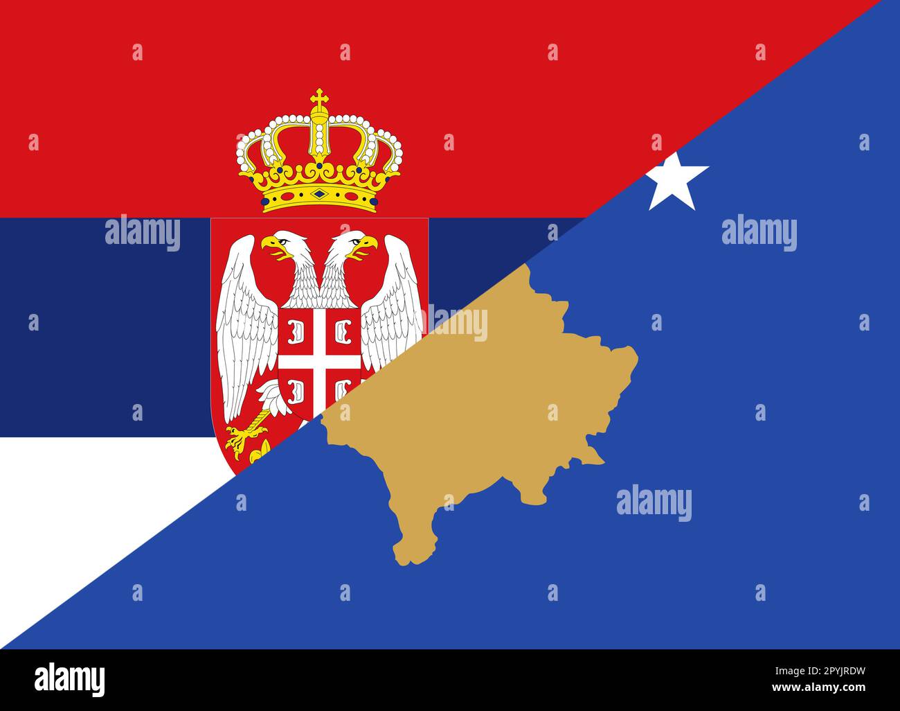 Textured flag of the Kosovo and Serbia Stock Photo