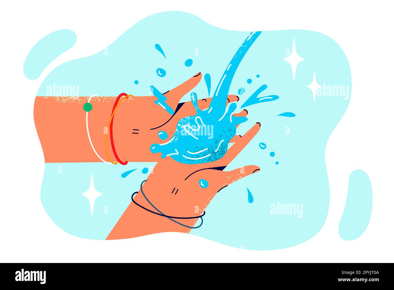 Closeup hand with jet of water in process of disinfection after walk