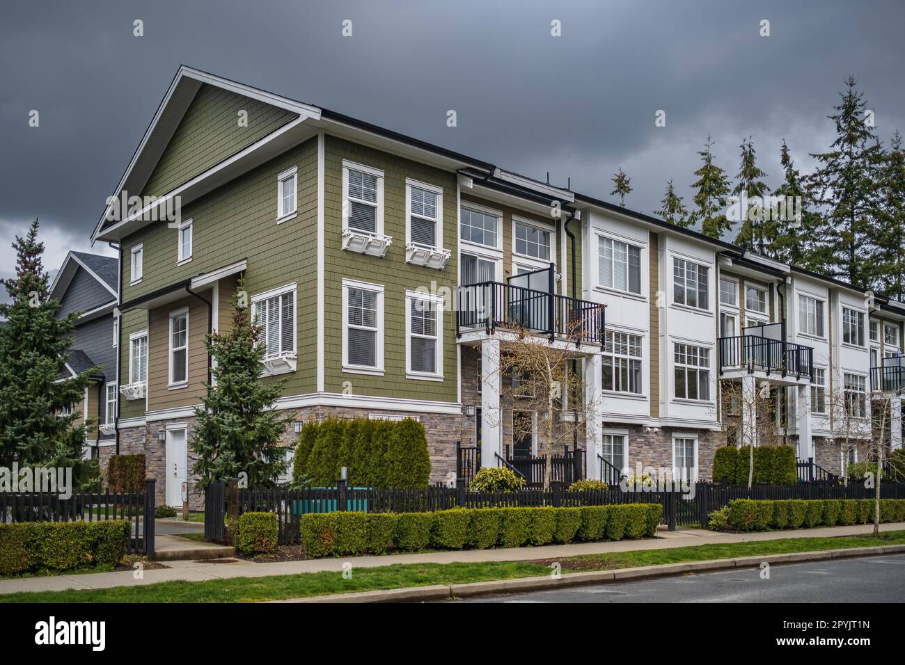 New residential townhouses. Modern apartment buildings in Surrey Canada