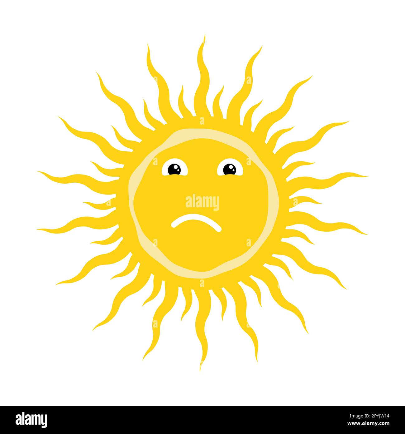 Stylized yellow summer sun funny character with dissatisfied face. Sun ...
