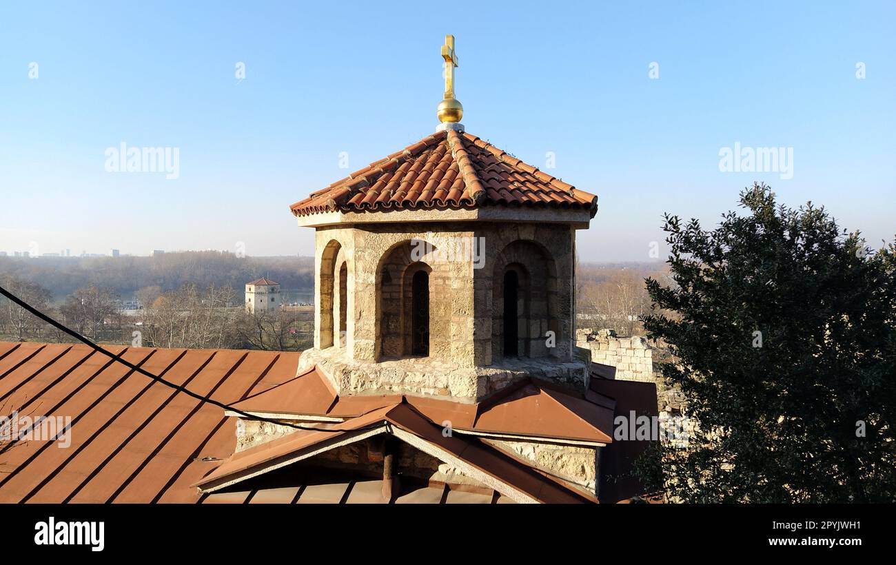 Belgrade, Serbia, January 24, 2020. Dome of the church with a cross. Church of St Petka at Kalemegdan fortress - Belgrade Serbia Stock Photo