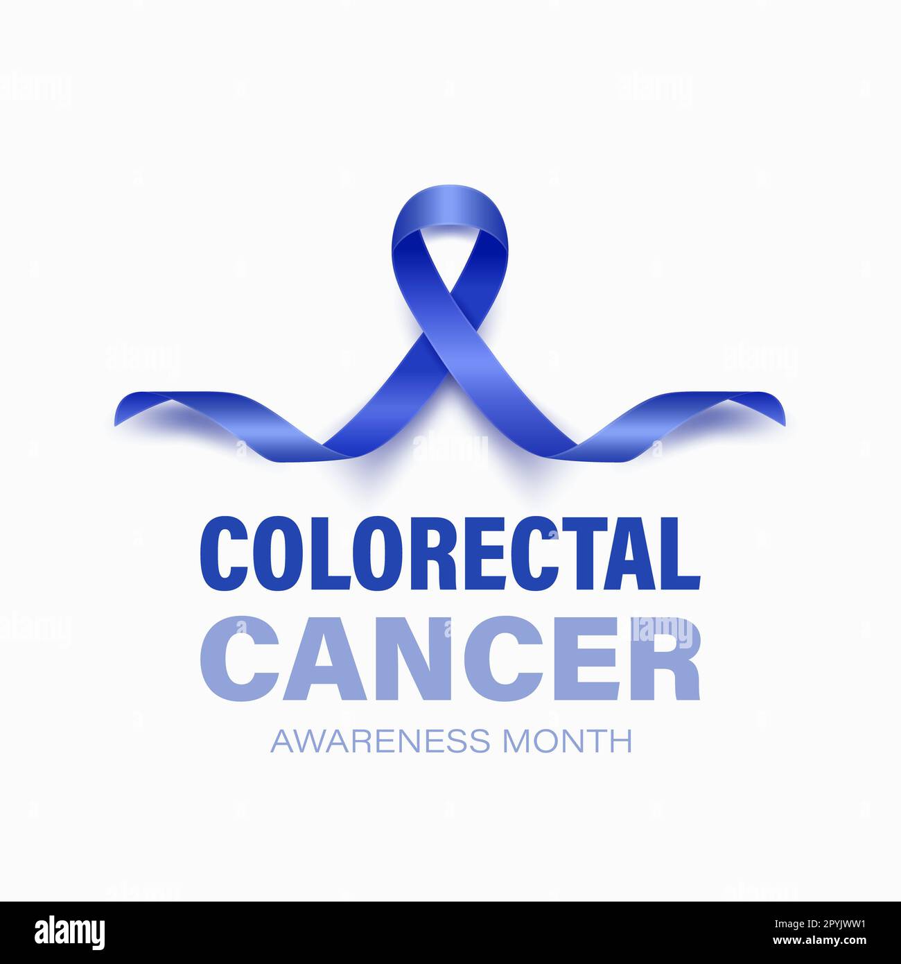 Image of dark blue colon cancer ribbon on white background from