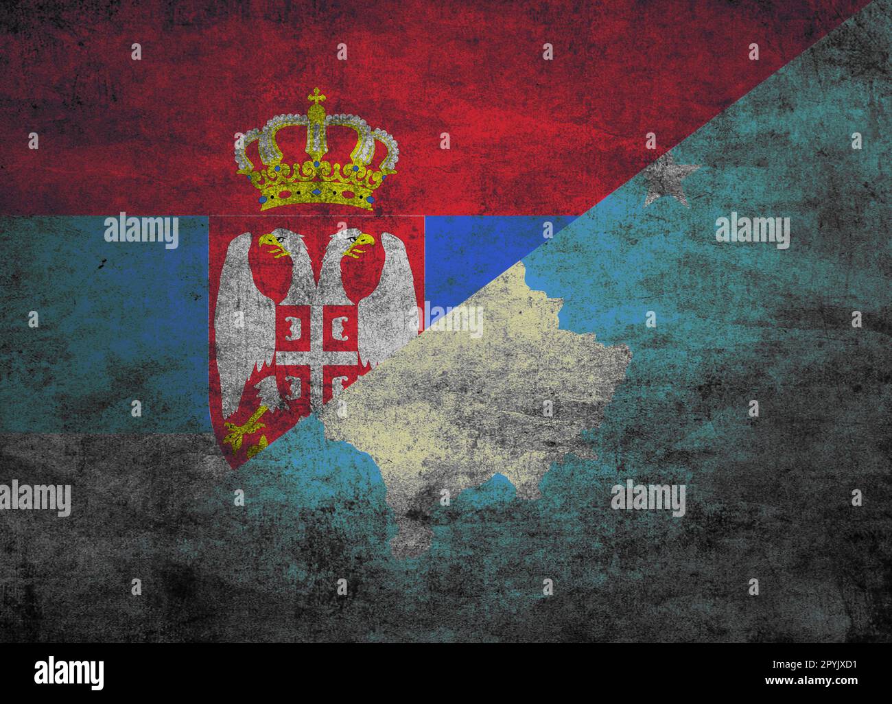 Textured flag of the Kosovo and Serbia Stock Photo
