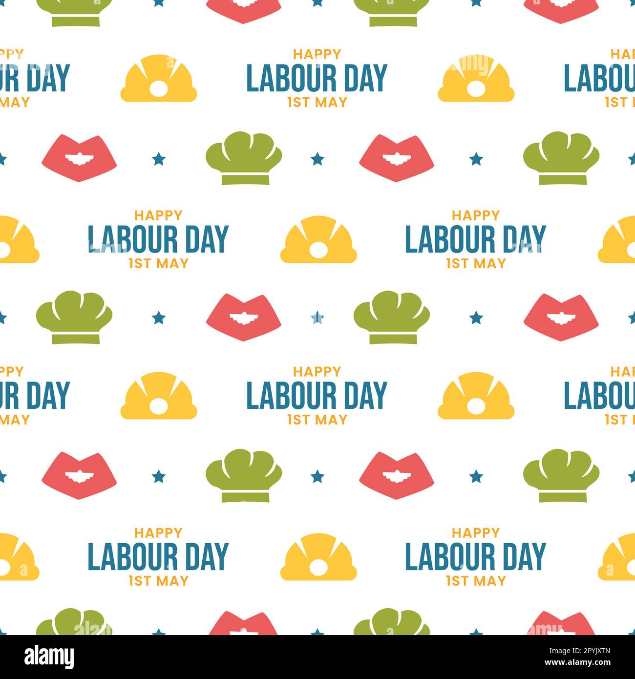 Happy Labor Day Seamless Pattern Design Illustration with Different Professions in Template Hand Drawn Stock Photo