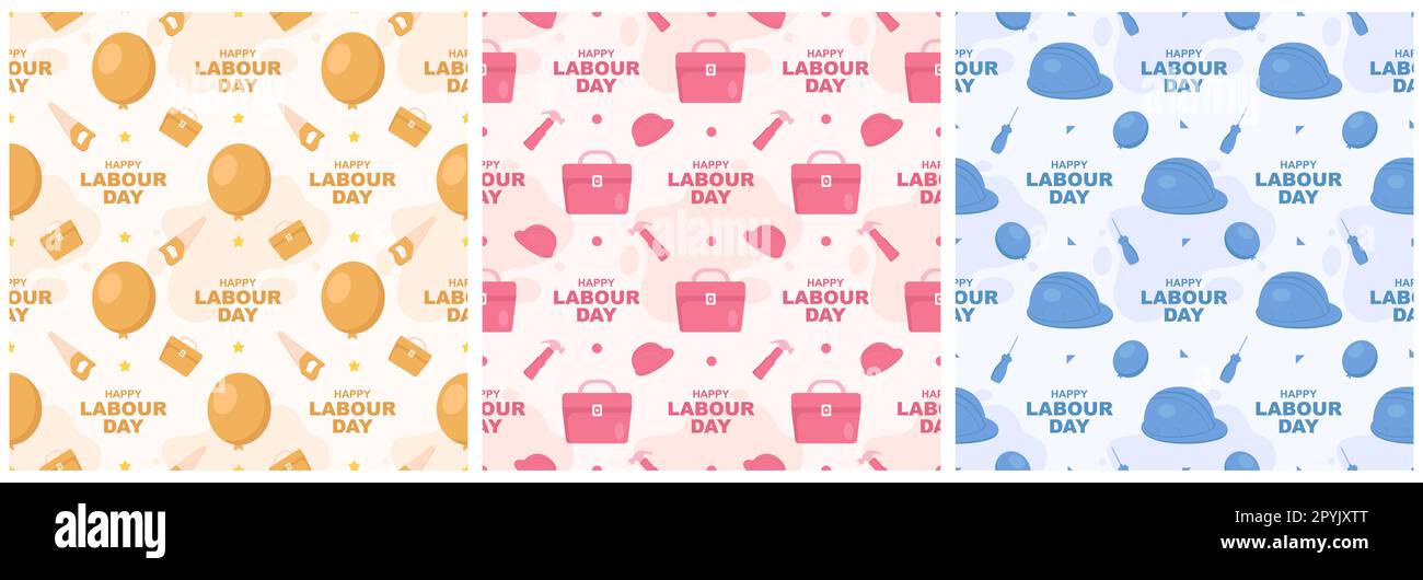 Set of Happy Labor Day Seamless Pattern Design Illustration with Different Professions in Template Hand Drawn Stock Photo