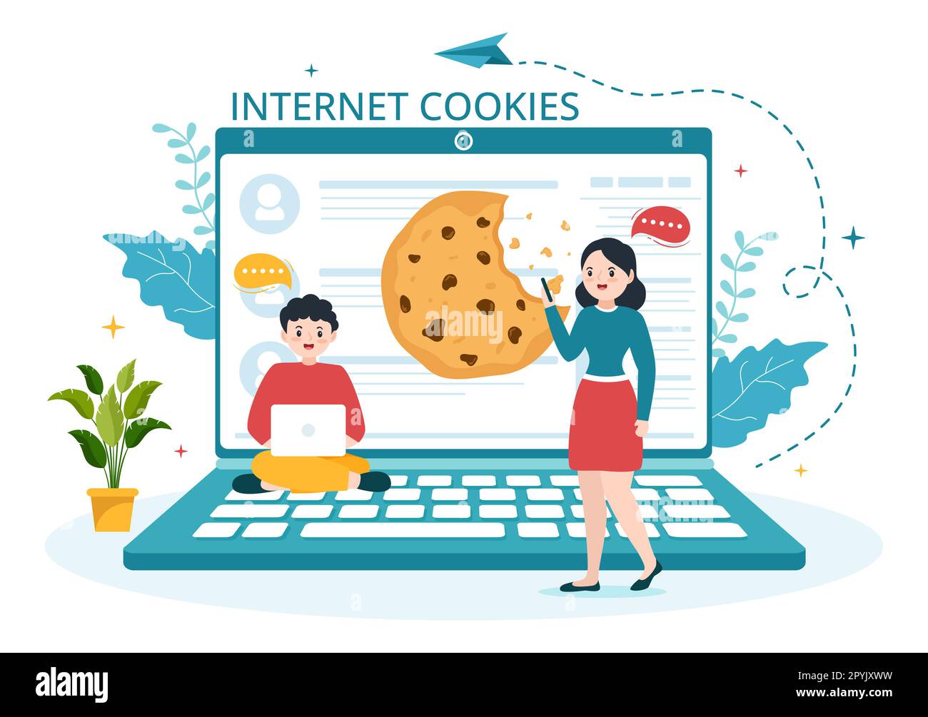 Internet Cookies Technology Illustration with Track Cookie Record of Browsing a Website in Flat Cartoon Hand Drawn Landing Page Templates Stock Photo