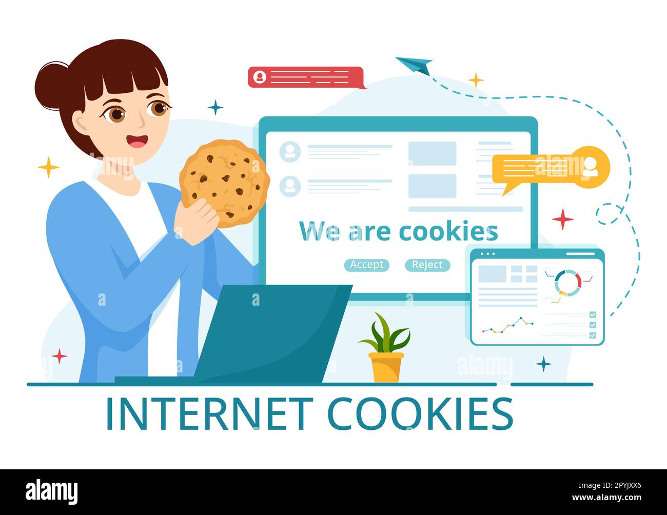 Internet Cookies Technology Illustration with Track Cookie Record of Browsing a Website in Flat Cartoon Hand Drawn Landing Page Templates Stock Photo
