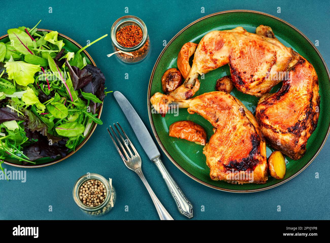 Roast chicken leg Stock Photo Alamy