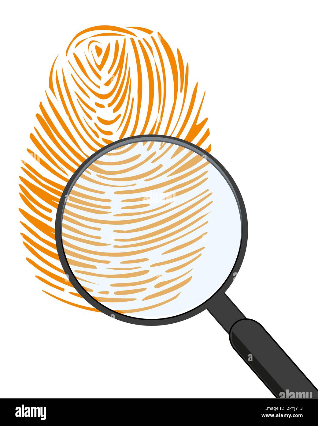 Instrument magnifying glass and fingerprint of the person on white background Stock Photo