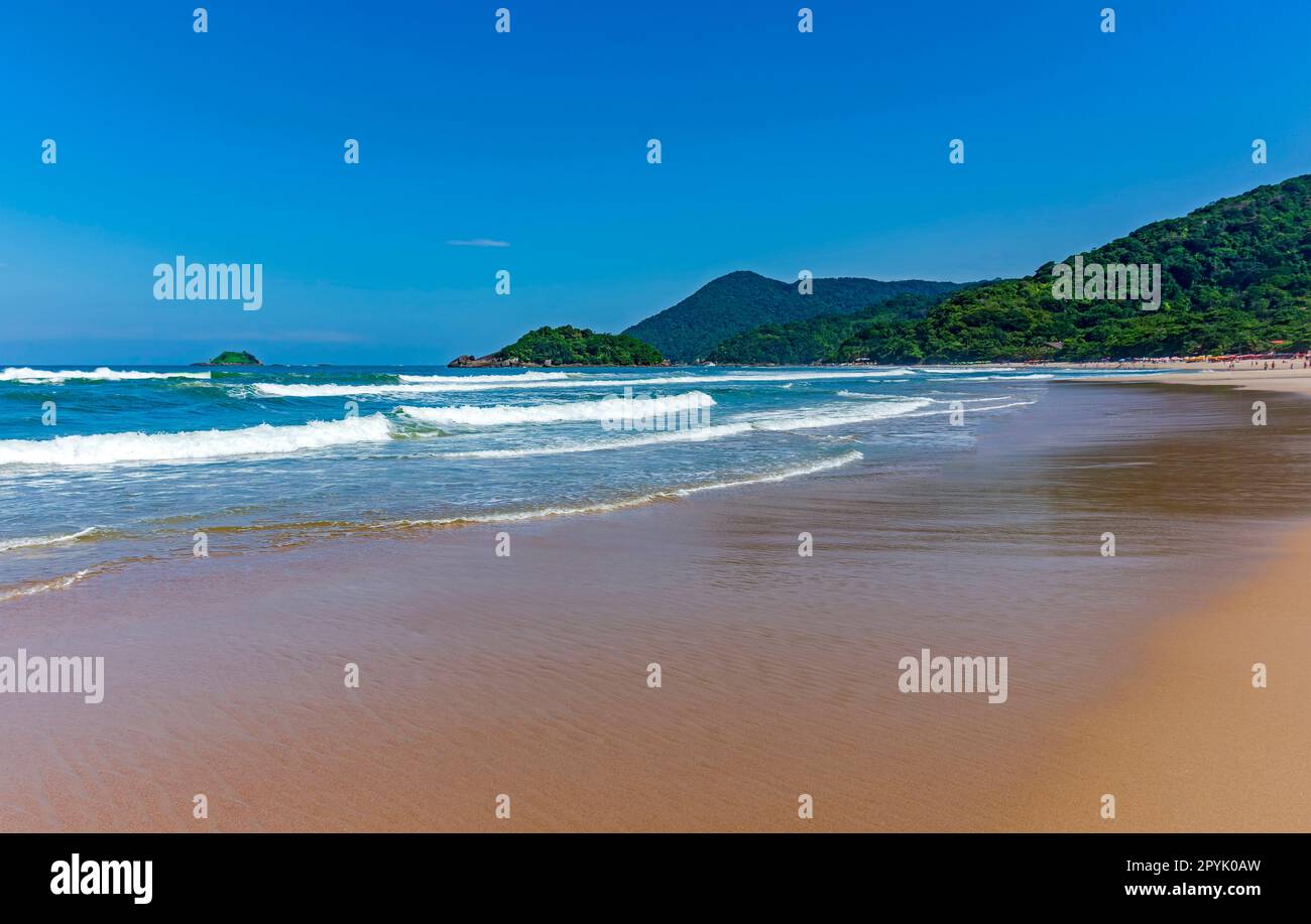 Paradise tropical beach surrounded by preserved rainforest and mountains Stock Photo