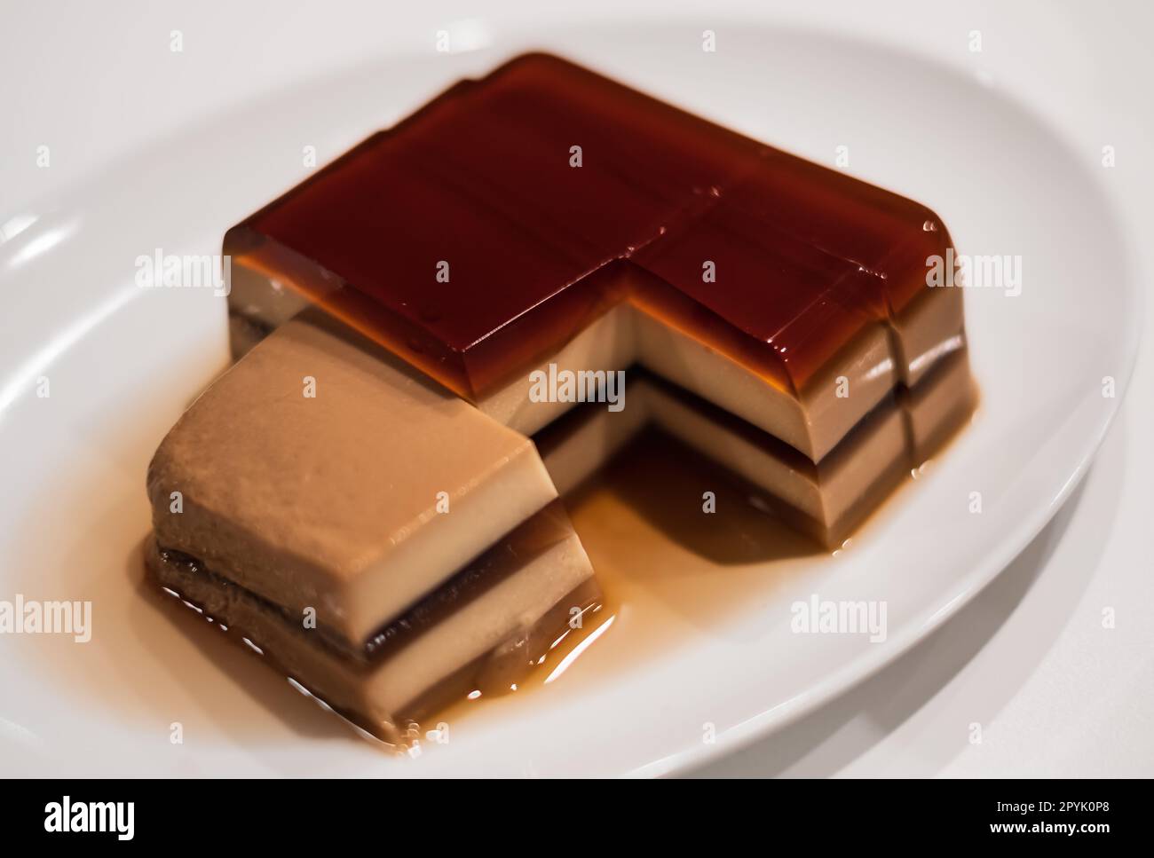 Coffee jelly and mousse dessert. Layered Jelly coffee with caramel agar