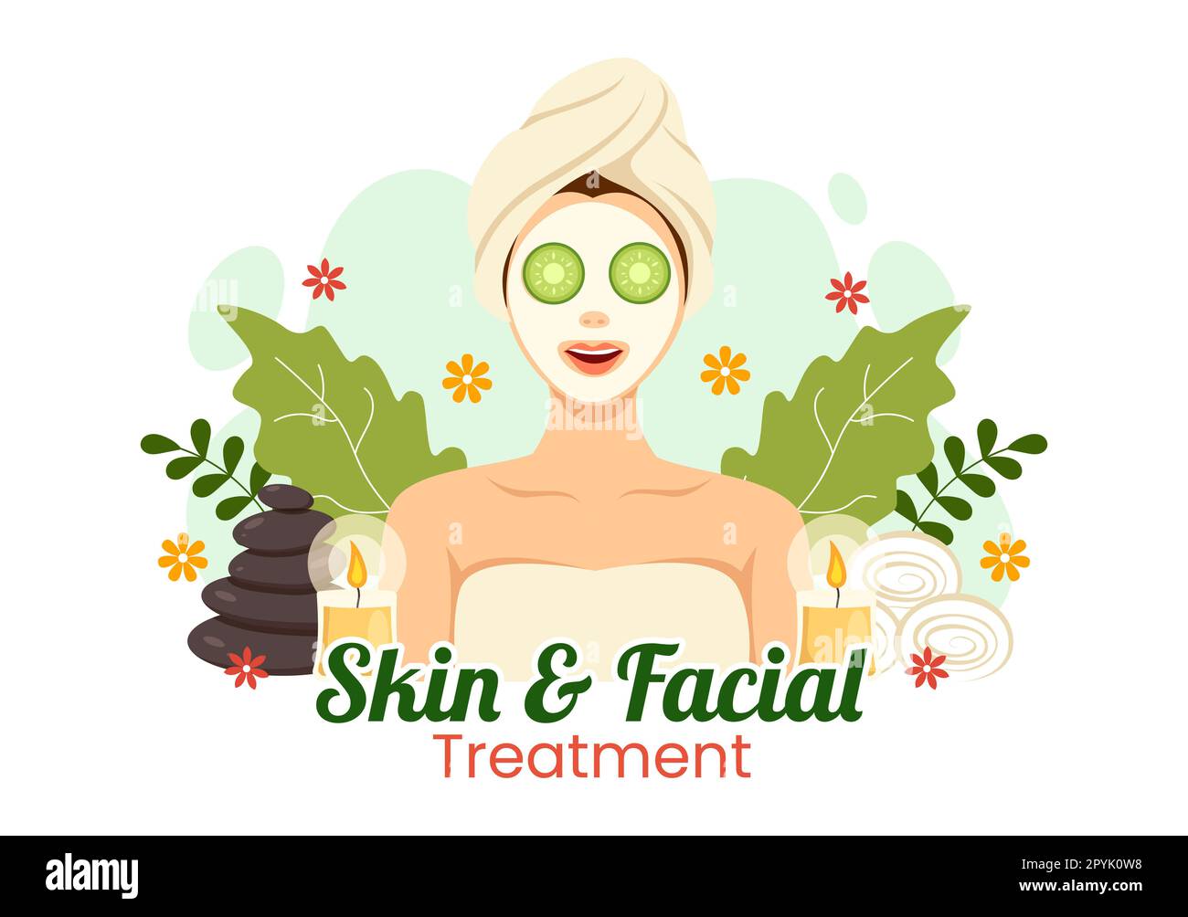 Facial and Skin Treatment Illustration with Women Skin Care, Anti Age