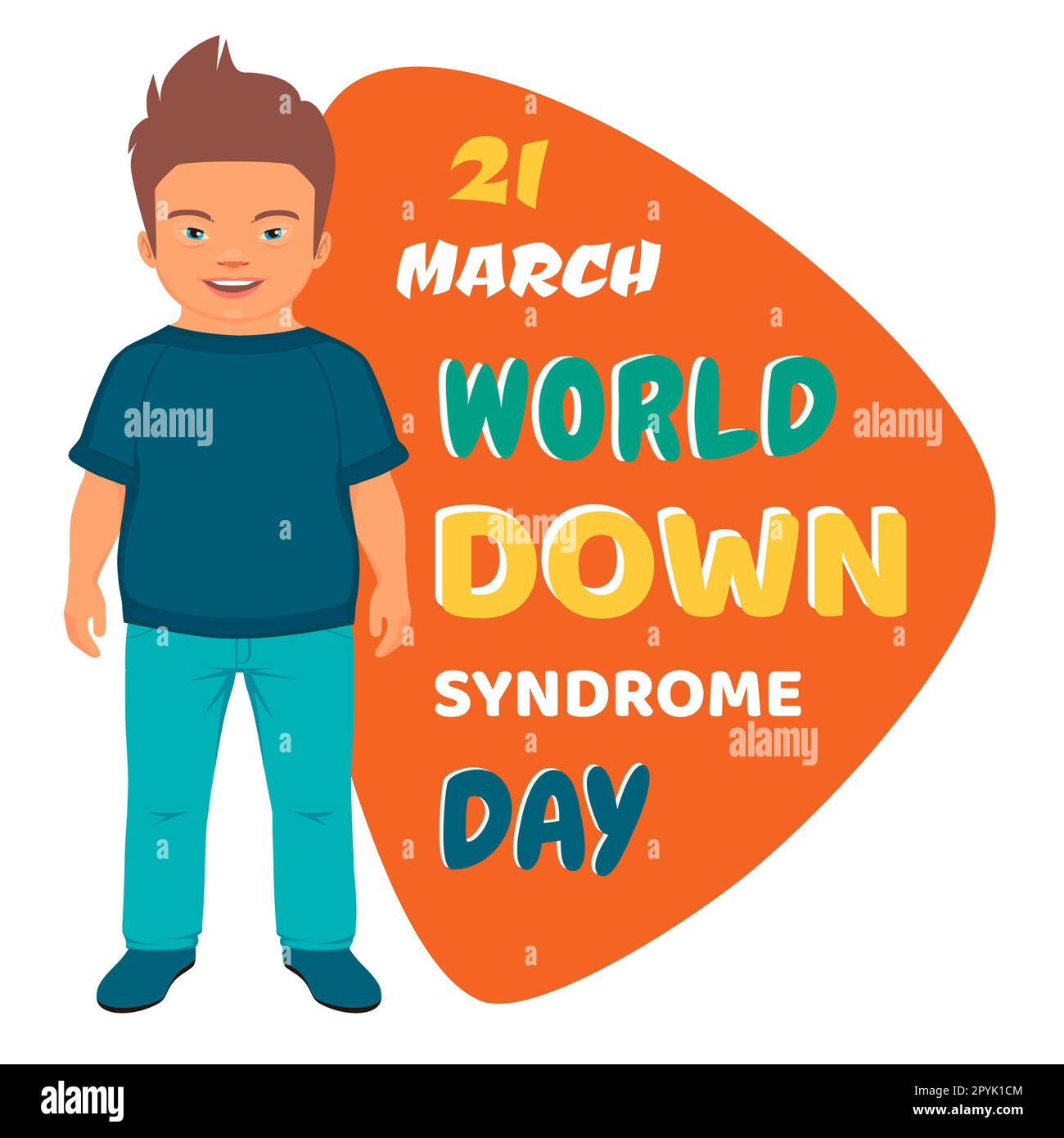 child with down syndrome smiling, isolated vector illustration