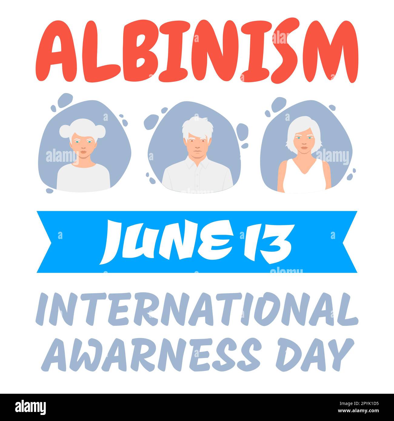 Albino people, men and women with albinism. Digital illustration of recessive inheritance where both parents carry the abnormal Albinism gene Internat Stock Photo