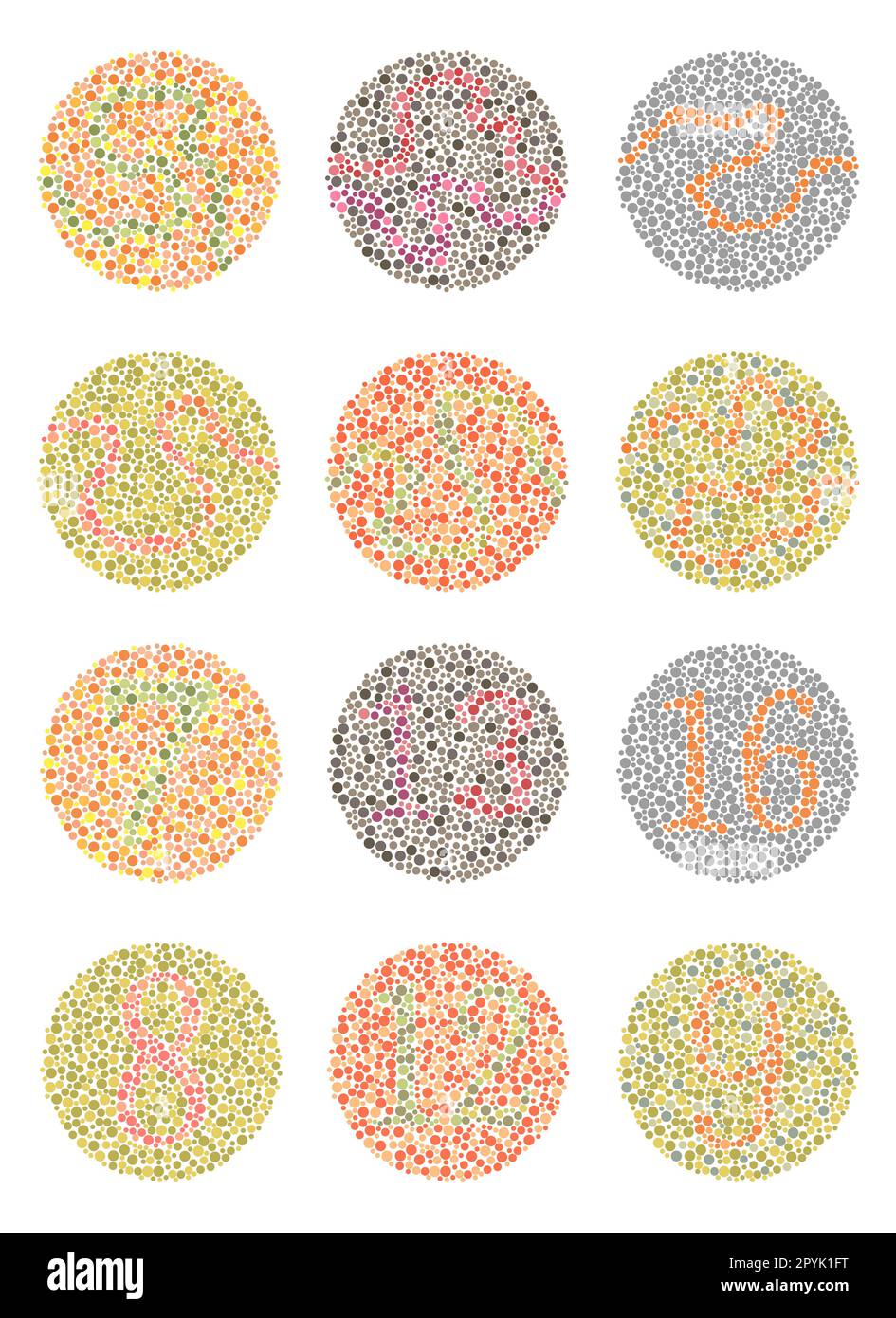 Ishihara Test daltonism,color blindness disease perception test vector illustartion Stock Photo