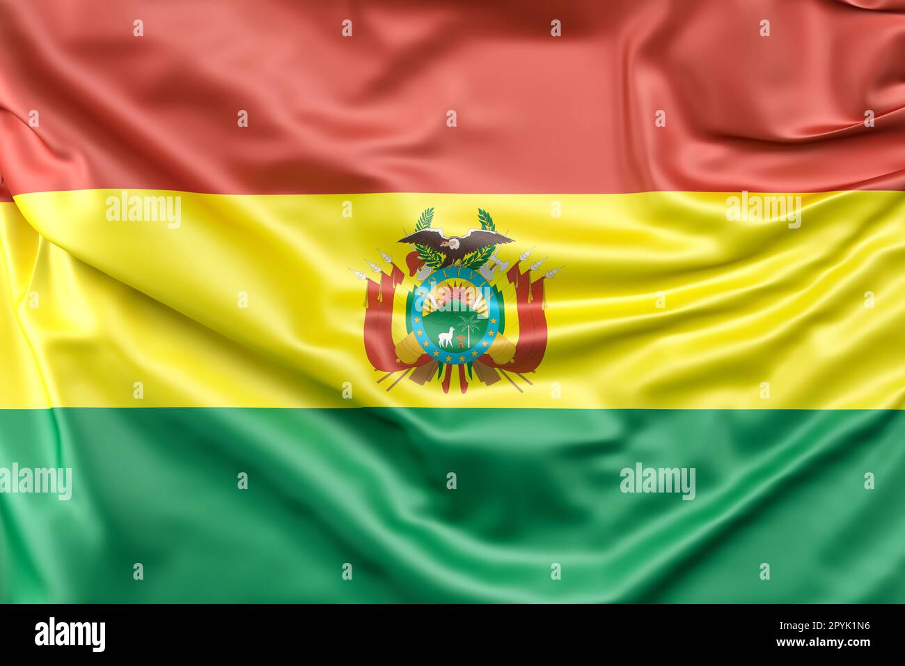 Ruffled Flag of Bolivia. 3D Rendering Stock Photo