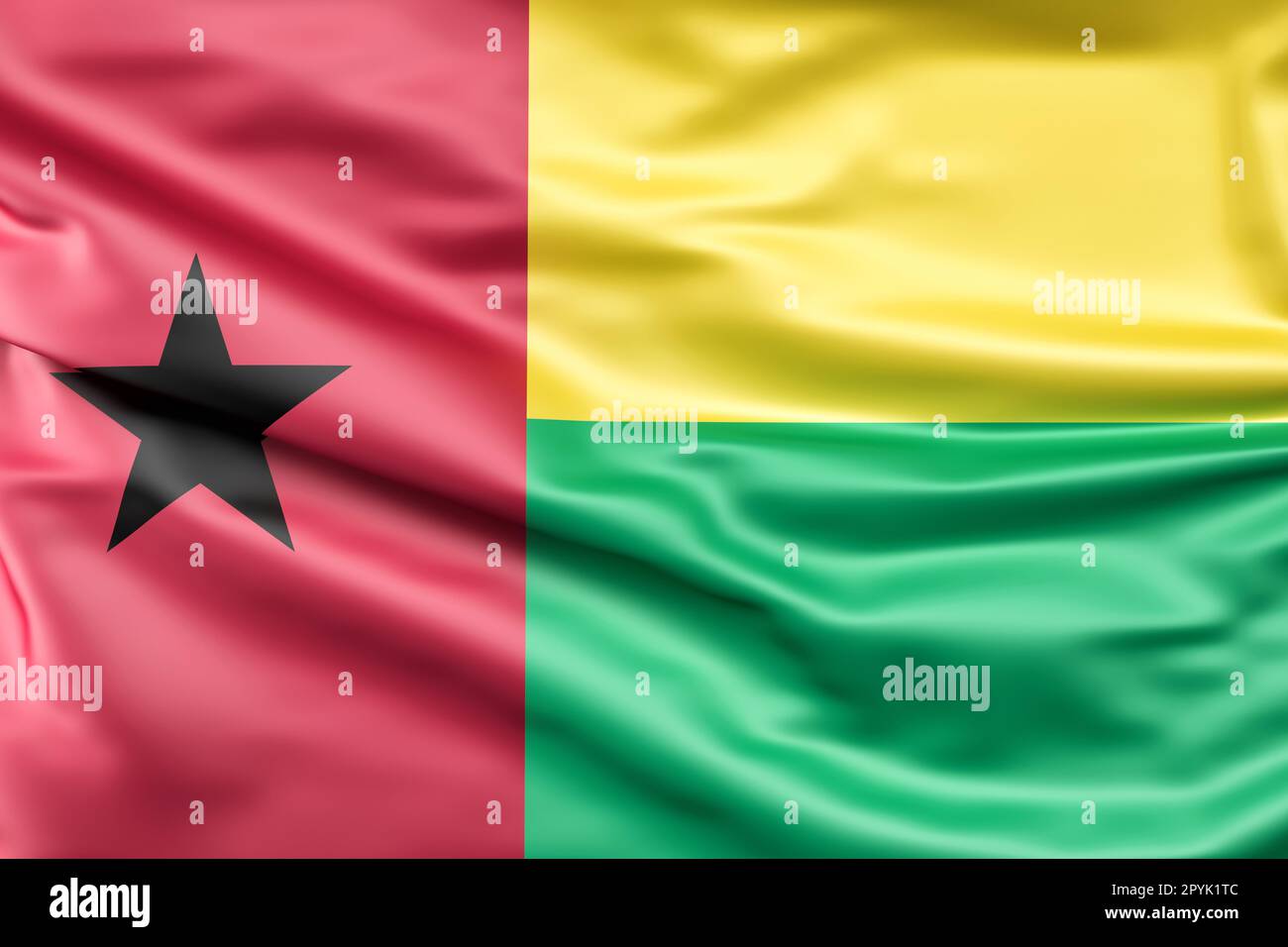 Ruffled Flag Of Guinea-Bissau. 3D Rendering Stock Photo