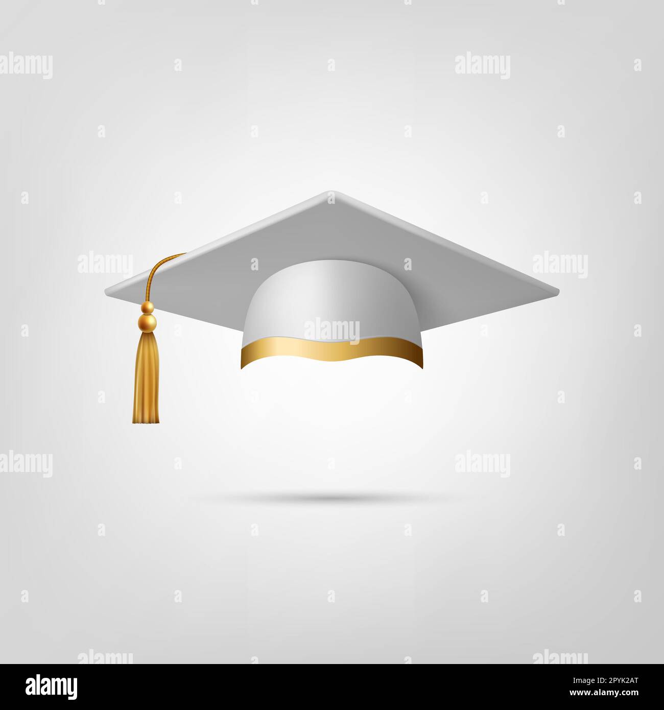 Vector 3d Realistic White Graduate College, High School, University Black Cap Icon Closeup Isolated. Vector Degree Ceremony Hat. Educational Student S Stock Photo