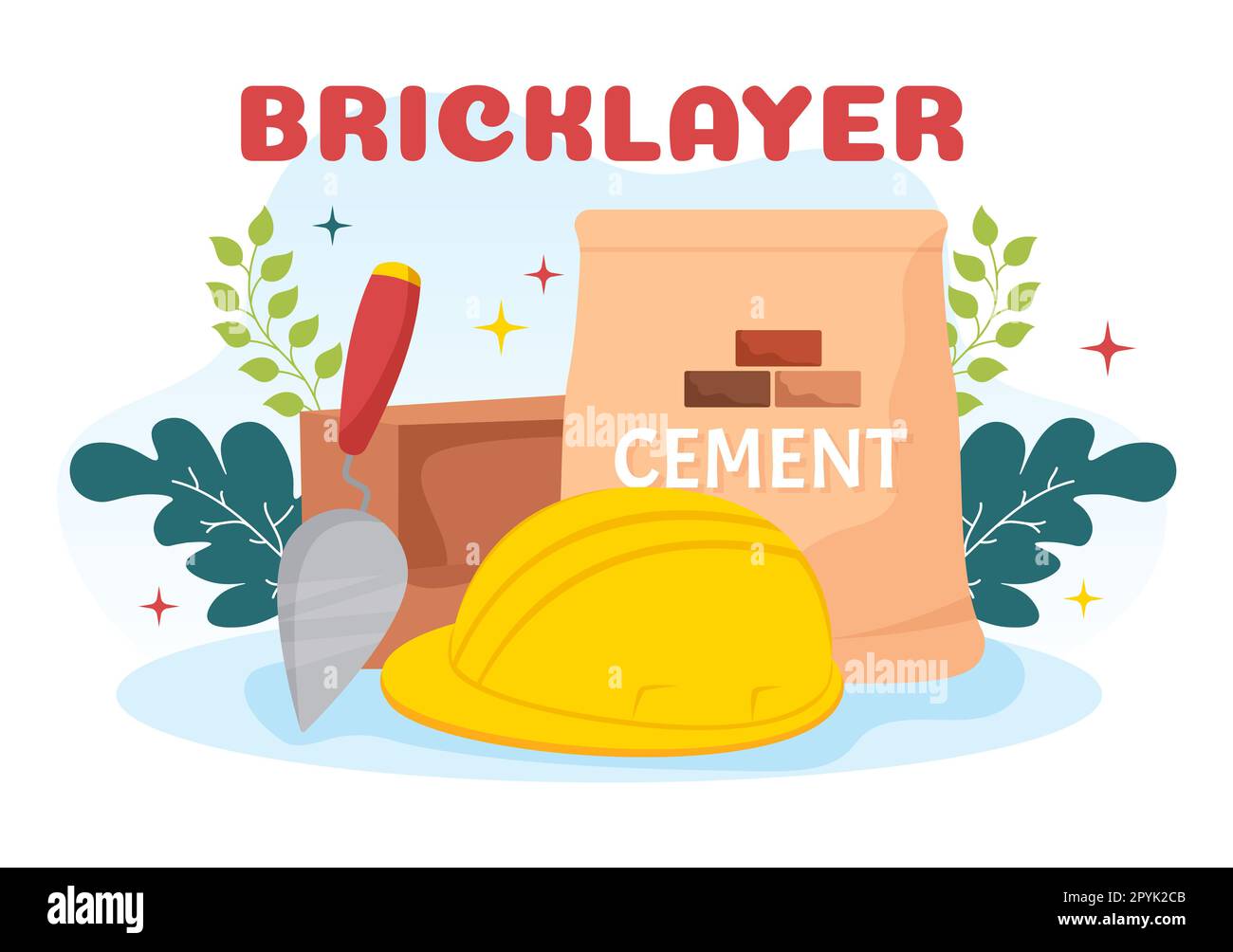 Bricklayer Worker Illustration with People Construction and Laying Bricks for Building a Wall in Flat Cartoon Hand Drawn Landing Page Templates Stock Photo