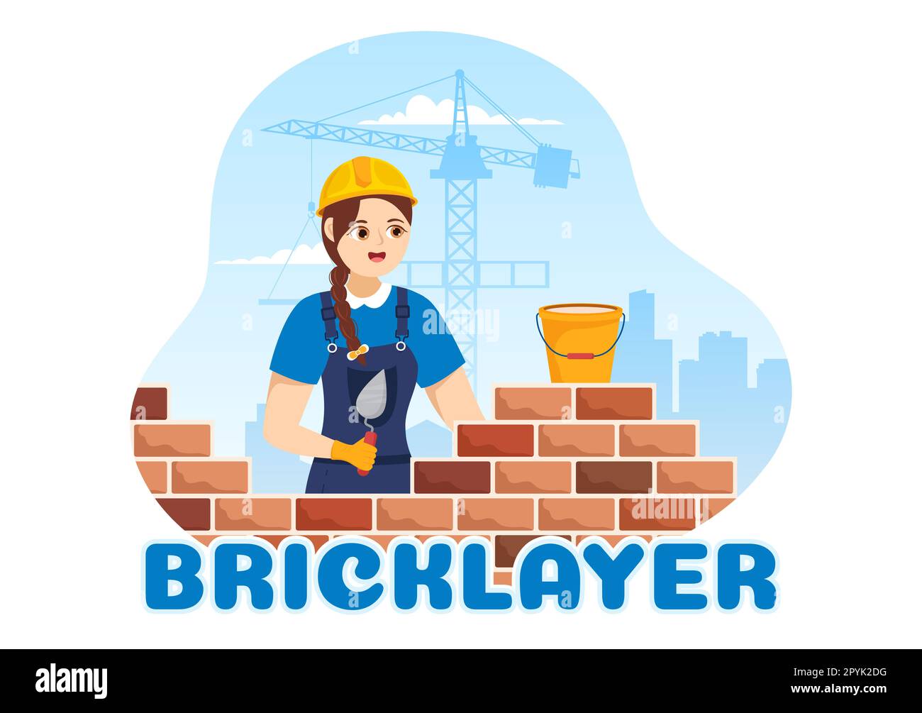Bricklayer Worker Illustration with People Construction and Laying Bricks for Building a Wall in Flat Cartoon Hand Drawn Landing Page Templates Stock Photo
