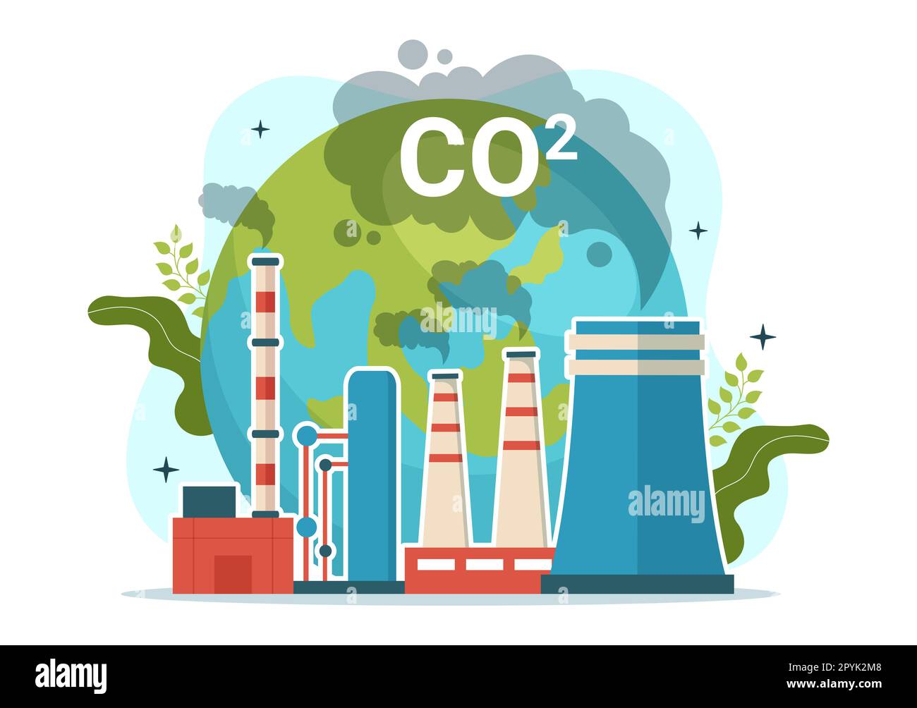 Carbon Dioxide or CO2 Illustration to Save Planet Earth from Climate Change as a Result of Factory and Vehicle Pollution in Hand Drawn Templates Stock Photo