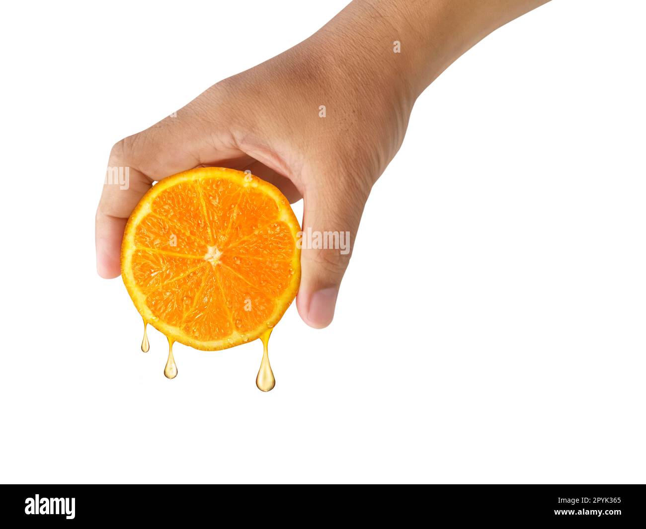 hand holding slice of orange isolated on white background Stock Photo ...