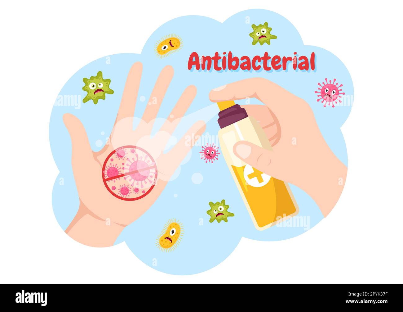 Antibacterial Illustration with Washing Hands, Virus Infection and Microbes Bacterias Control in Hygiene Healthcare Flat Cartoon Hand Drawn Templates Stock Photo