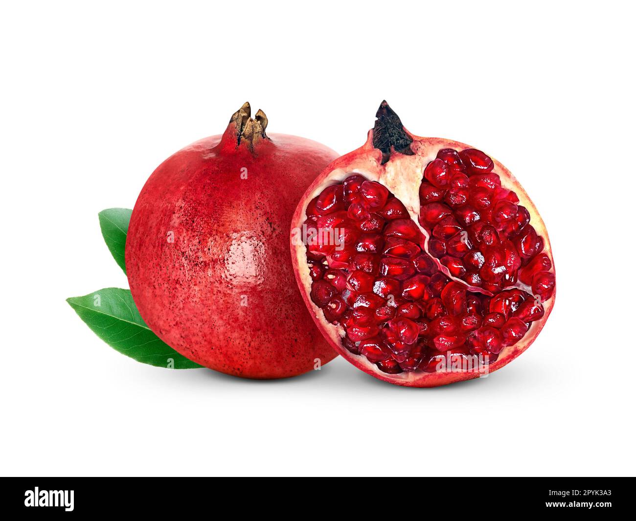 Juicy pomegranate fruit isolated on white background Stock Photo