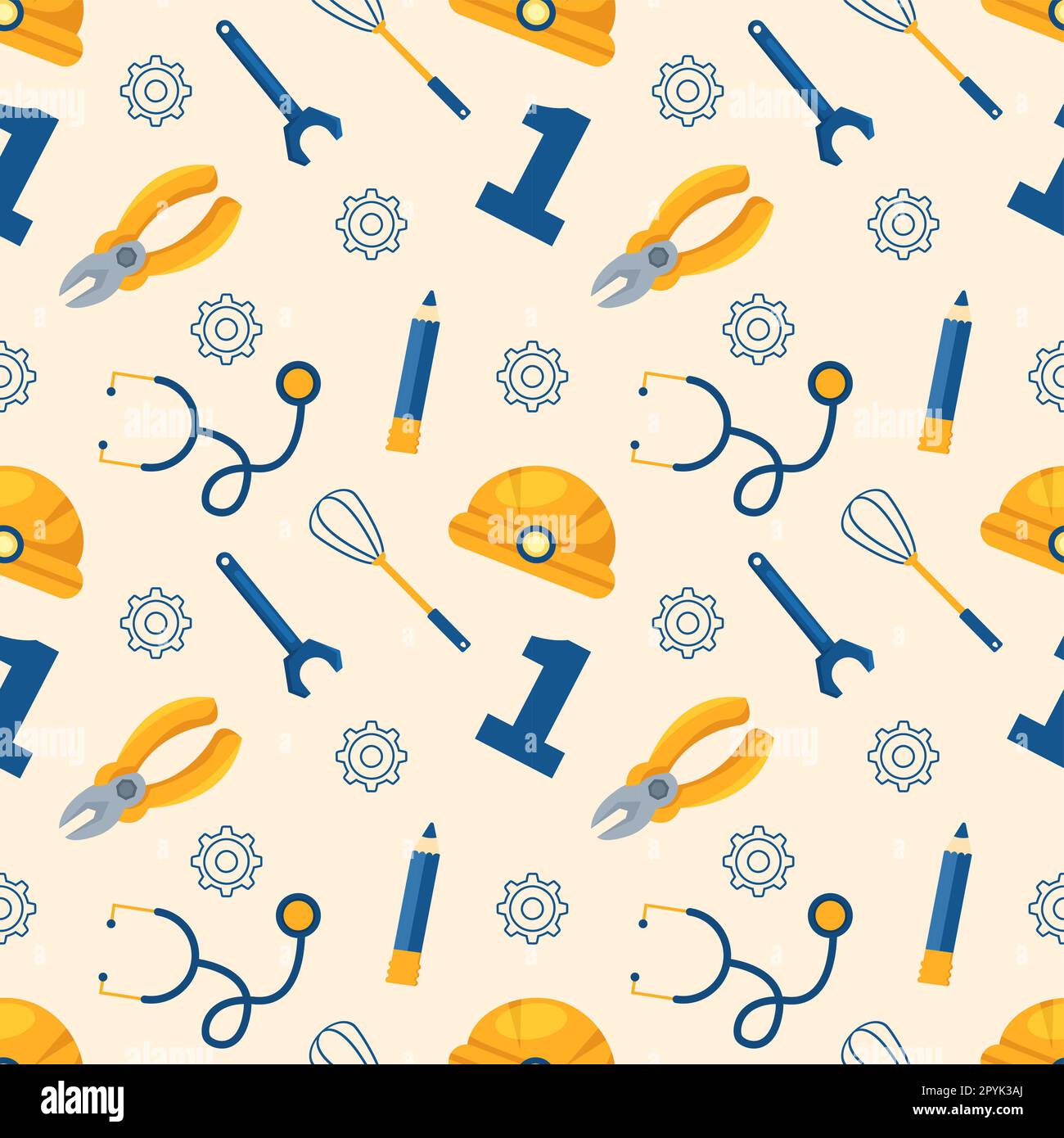 Happy Labor Day Seamless Pattern Design Illustration with Different Professions in Element Template Hand Drawn Stock Photo