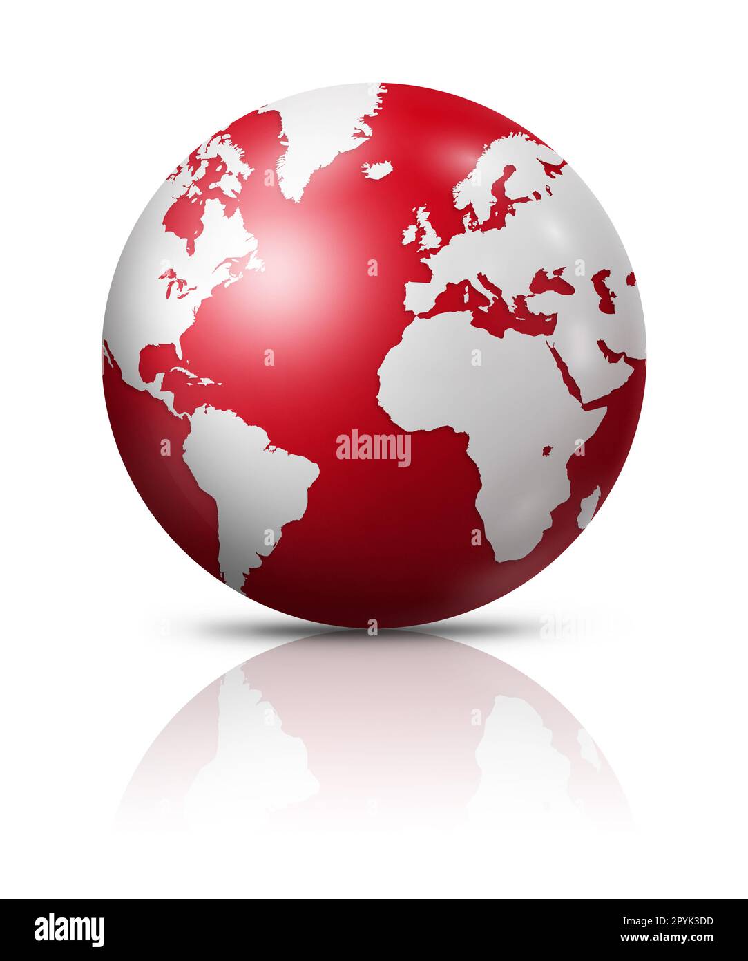 Red earth globe isolated on white background. 3D illustration Stock