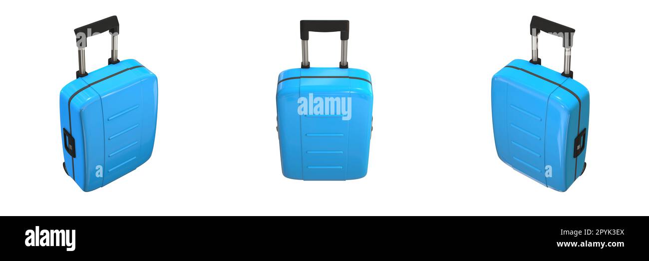 trolley bag on transparent background, left, front and right view (3d render) Stock Photo