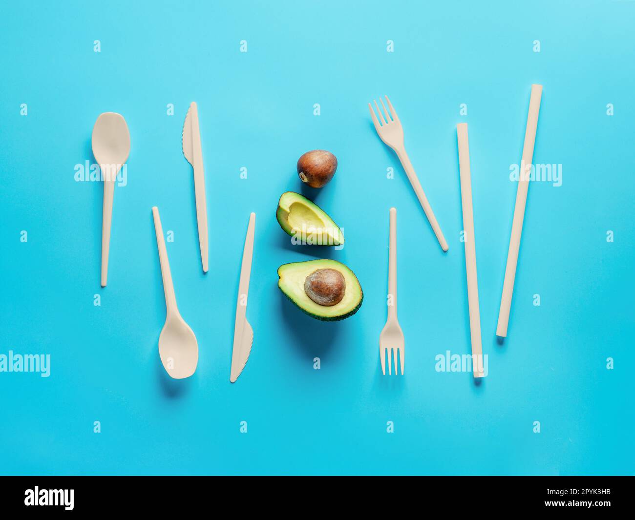 Avocado Seeds Biodegradable Single-Use Cutlery Stock Photo
